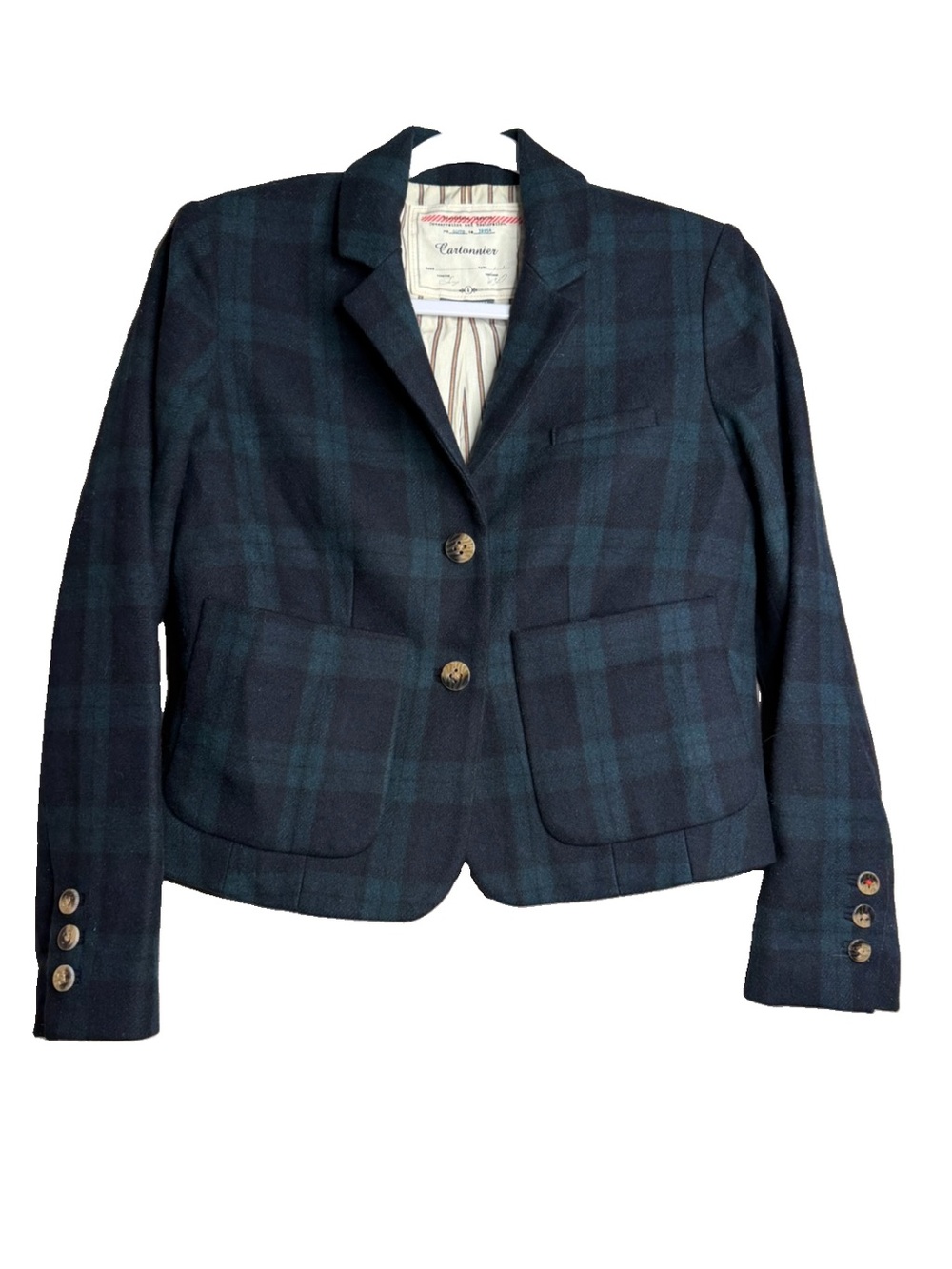 Anthropologie Cartonnier Blazer Wool Blend Plaid Tartan Preppy Academia Size 4